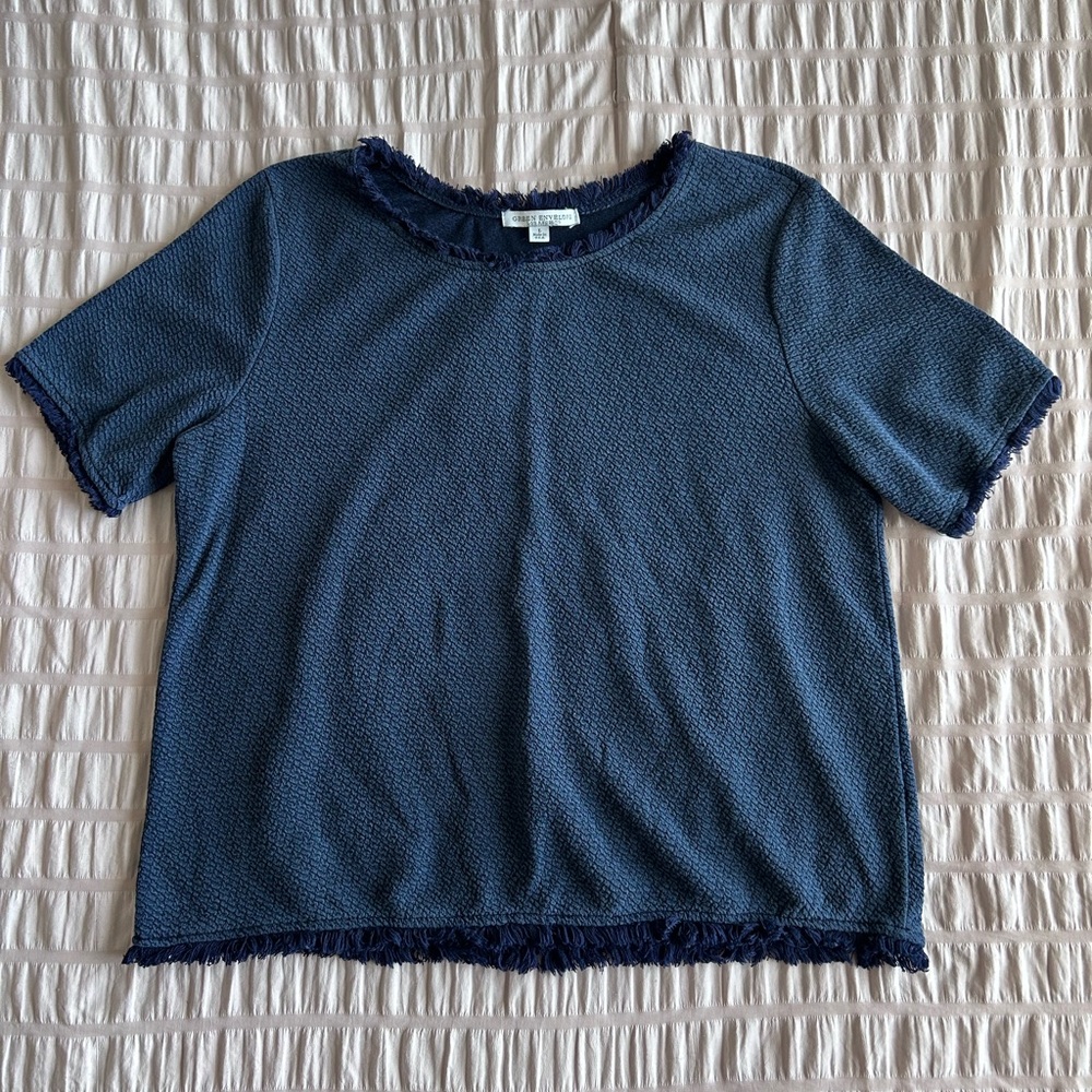 Green Envelope LA Frayed Hem Short Sleeve Top (L)